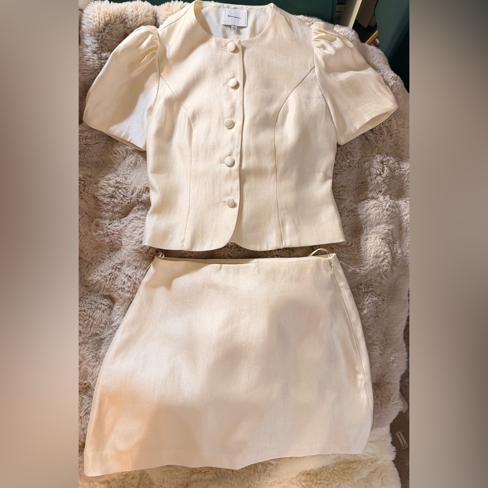 Reformation Cream Two-Piece Mini Skirt Set